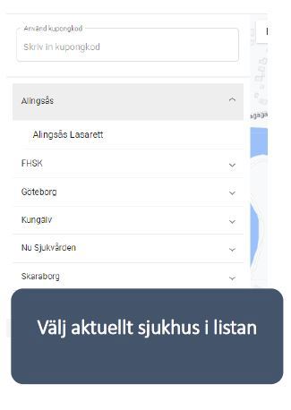 Välj sjukhus i listan du vill köpa parkeringstillstånd till.