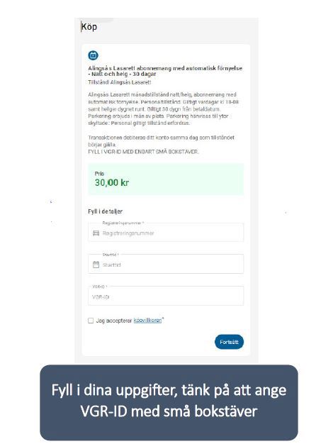 Skriv in efterfrågade uppgifter, skriv vgr id med gemener.