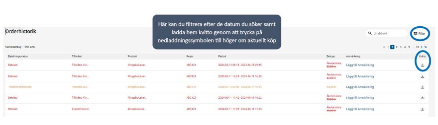 SIdan Orderhistorik på Parkera VGR:s webbplats