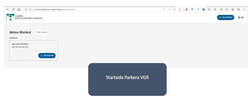 Startsidan på webbplatsen för Parkera VGR.