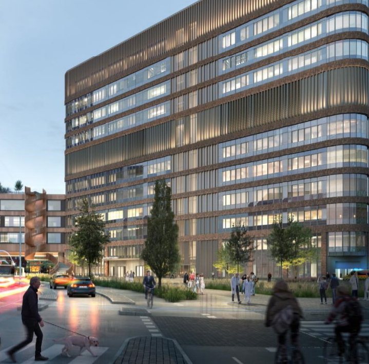 gestaltningsbild över byggnad med fönsterfasad