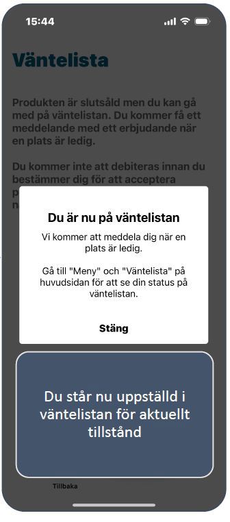 Nu står du på kö till parkeringstillståndet du valde. Klicka på Stäng.