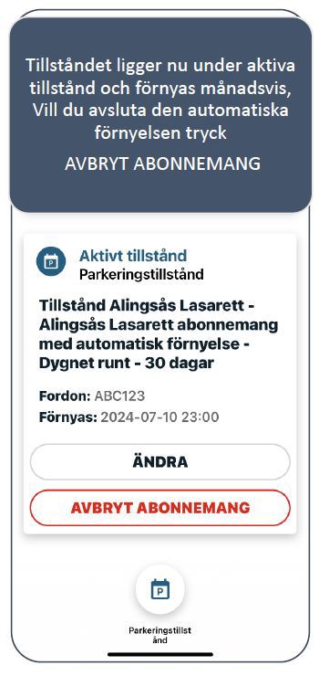 Avbryta automatisk förlängnign av parkeringstillstånd i appen Parkera VGR.