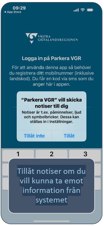 Trcuk på Tillåt om du vill få notiser från appen.